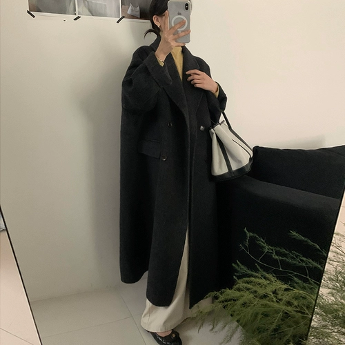 Демисезонное двусторонное кашемировое классическое элитное длинное шерстяное шерстяное пальто, в корейском стиле, длина макси