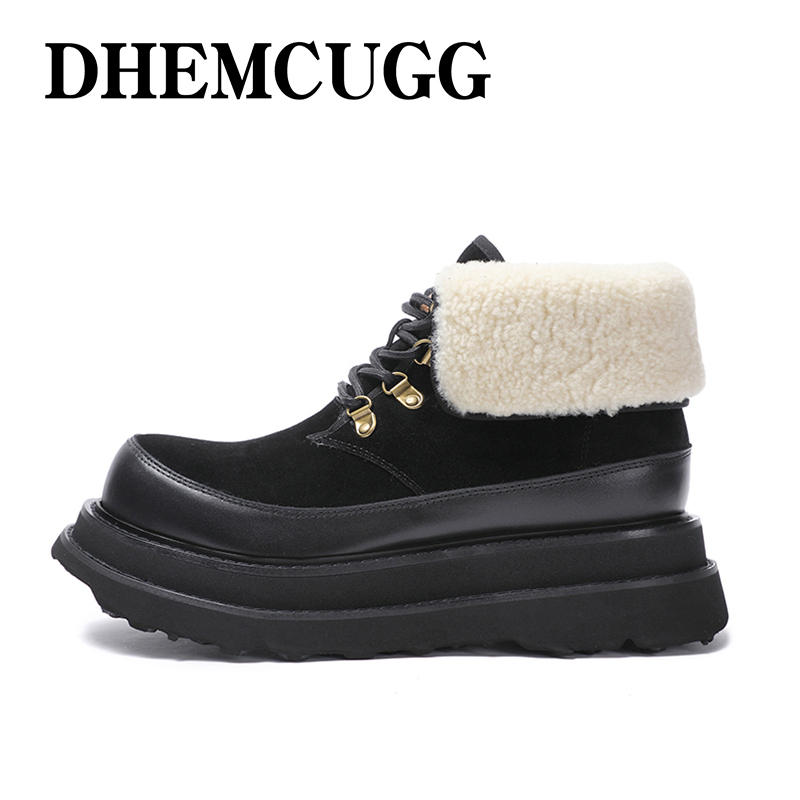 Dhemνugg Snow Boots Men's Sheepskin and Wool Integrated Martin Boots with Fleece Lining, Waterproof, Thickened, Warm Men's Shoes for Winter Dhemνugg Snow Boots Men's Sheepskin and Wool Integrated Martin Boots with Fleece Lining, Waterproof, Thickened, Warm Men's Shoes for Winter
