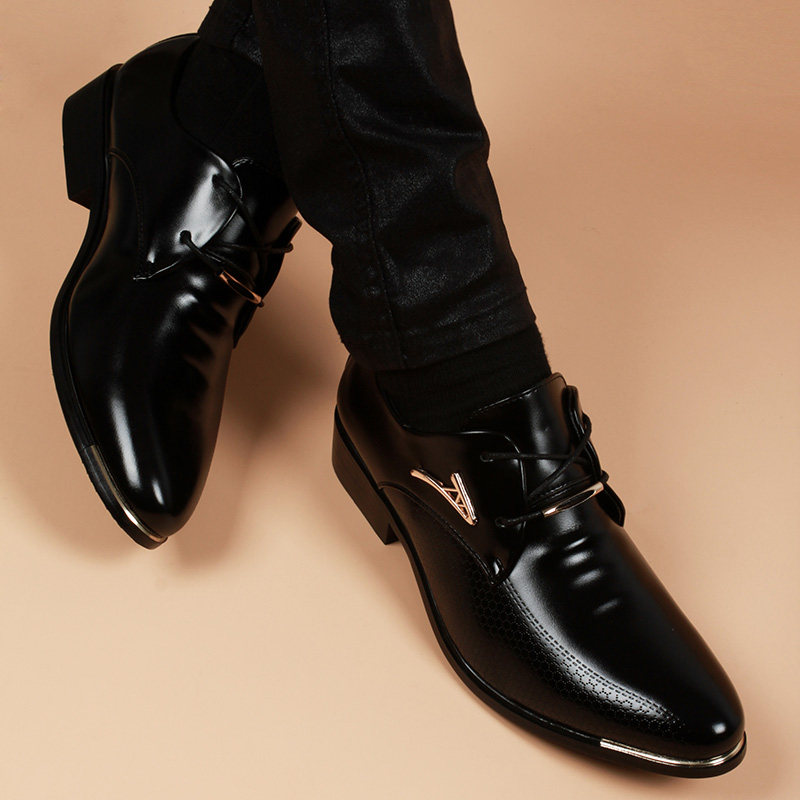 Pointed Leather Shoes Man Genuine Leather Han Edition Heightening Casual Soft Bottom Men's Shoes Youth Business Positive Dress Men's Shoes Fall Breathable