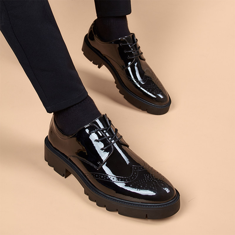 Bullock Leather Shoes Men's Youth Inglées Business Positive Clothing Office Men's Shoes Casual Trends Thick Bottoms Heightening Wedding Shoes Men