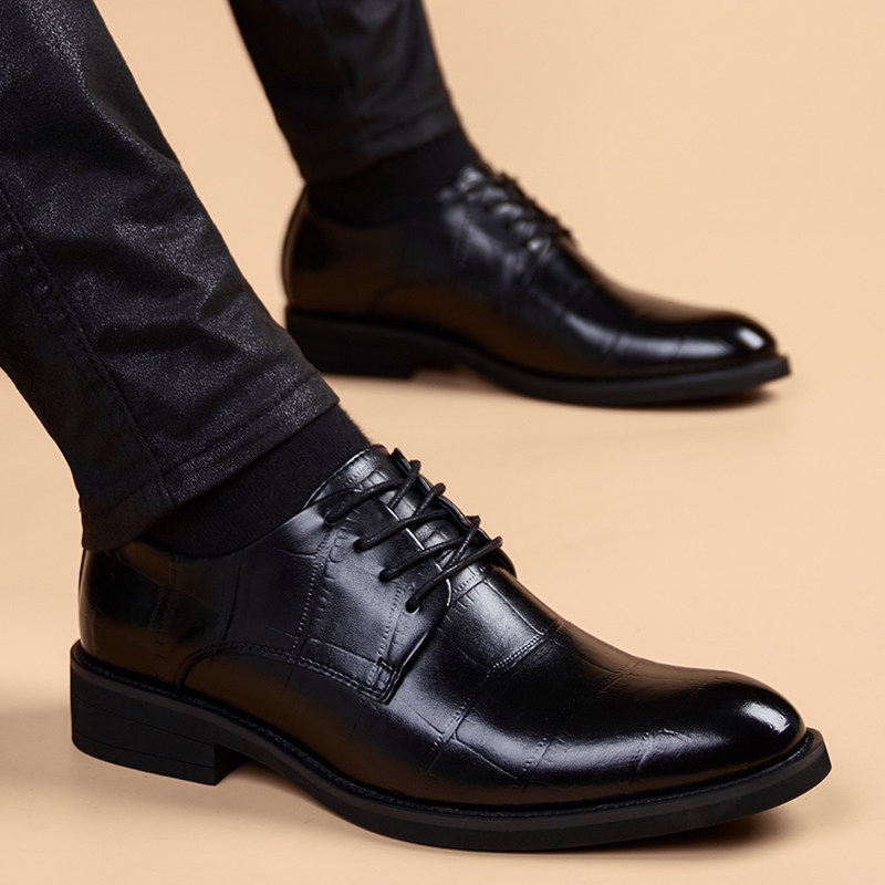 Leather shoes Men's Inron Youth Genuine Leather Wedding Shoes Man HEIGHTENING SOFT BOTTOM BLACK OFFICE POINTED BUSINESS POSITIVE DRESS MEN'S SHOES