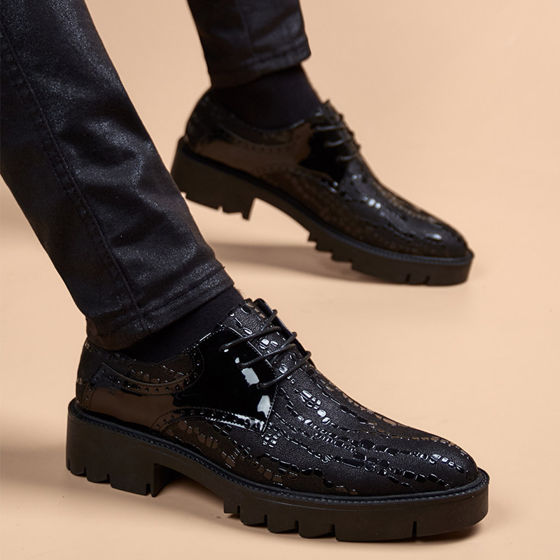 Thick Bottom Hair Stylist Leather Shoes Men's Youth Trends Inner heightening Wedding shoes Business Inn Wind Breathable Soft-bottom Casual Men's Shoes