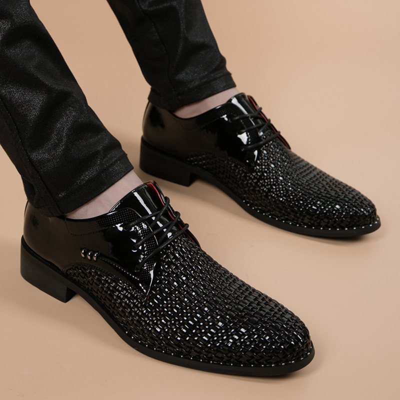Summer Leather Shoes Men's Youth Fashion Trends Woven Breathable Men's Shoes Heightened Korean Version Business Positive Dress Hollowed-out Sandals Men