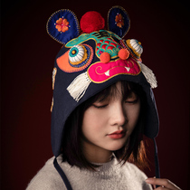 Wangs hand creation tiger head hat Tiger year embroidery hand diy material bag self-embroidered high-end national tide gift little tiger