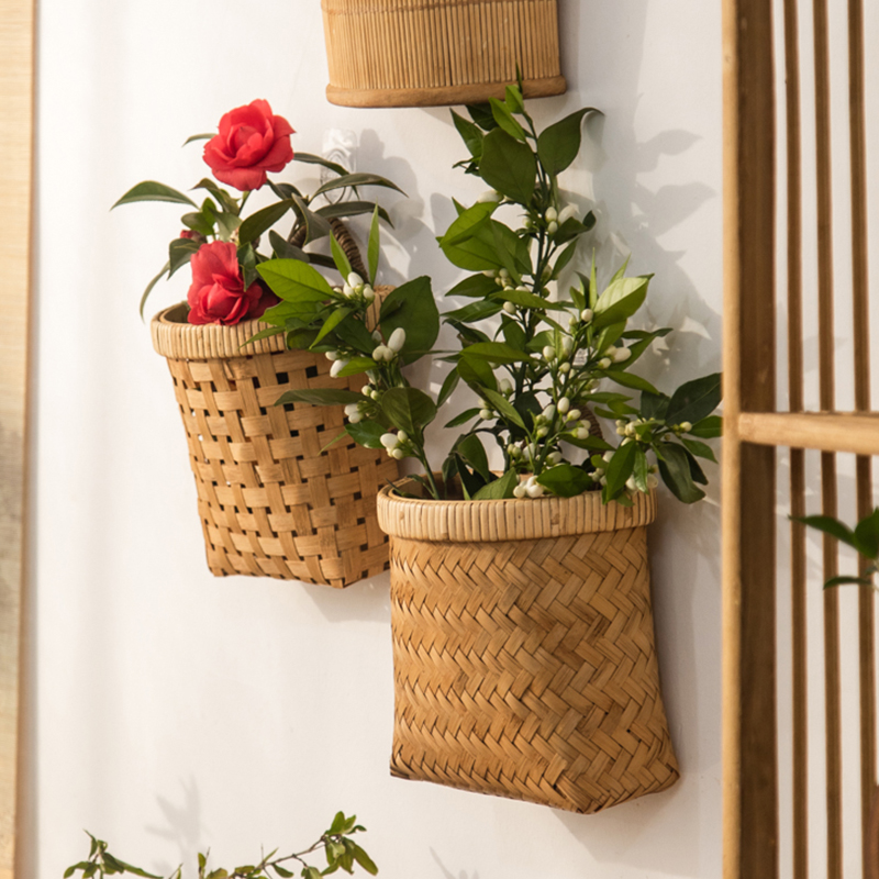 DIY hanging wall-mounted flower pot rattan choreographete basket Basket hanging basket Woven Wall Flowers Kitchen Hand Containing Basket-Taobao