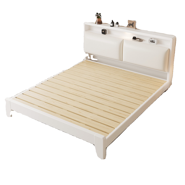 ຕຽງນອນໄມ້ແຂງທີ່ທັນສະໄຫມແບບງ່າຍດາຍ 1.5m ການເກັບຮັກສາຄົວເຮືອນ double bed master bedroom 1.8m tatami soft package single bed frame