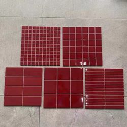 Big Red Wine Red Chinese Red Ceramic Mosaic Tiles for Kitchen, Bathroom, Balcony, Hotel, Clubhouse Background Wall Tiles