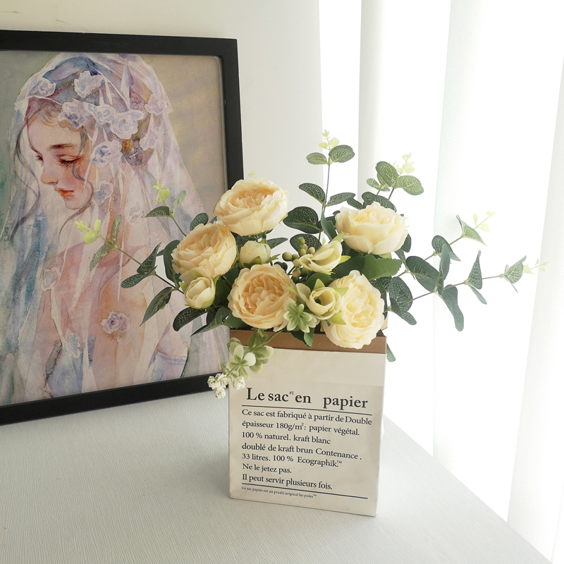 Han Wind Ins Wind Peony Flowers Bouquet Creative Nordic Home Decoration Products Simulation Flowers Paper Bag Floral Suit Pendulum