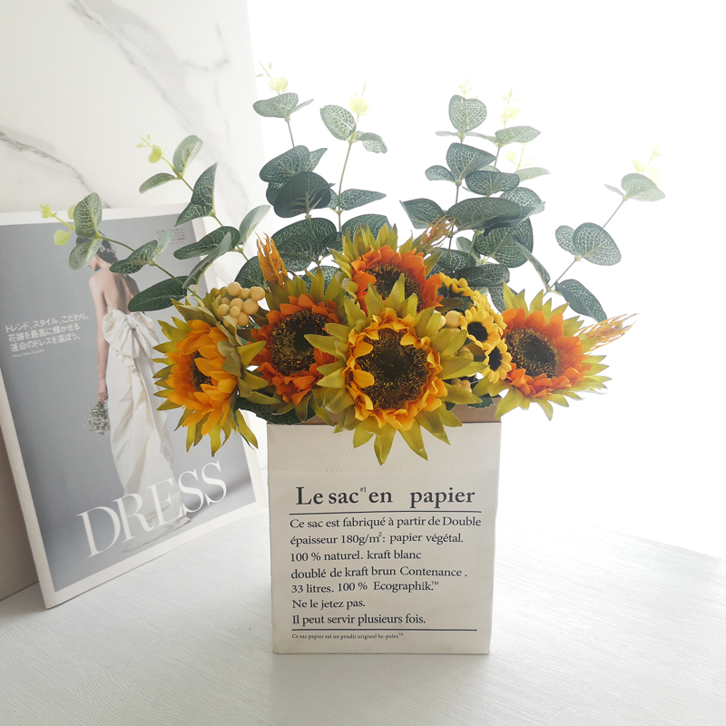 Sunflower Fake Flowers Plastic Flowers Table Flowers Room Living Room Tea Table Hem Potted Plant Simulation Bouquet Dried Flowers Decoration Flowers