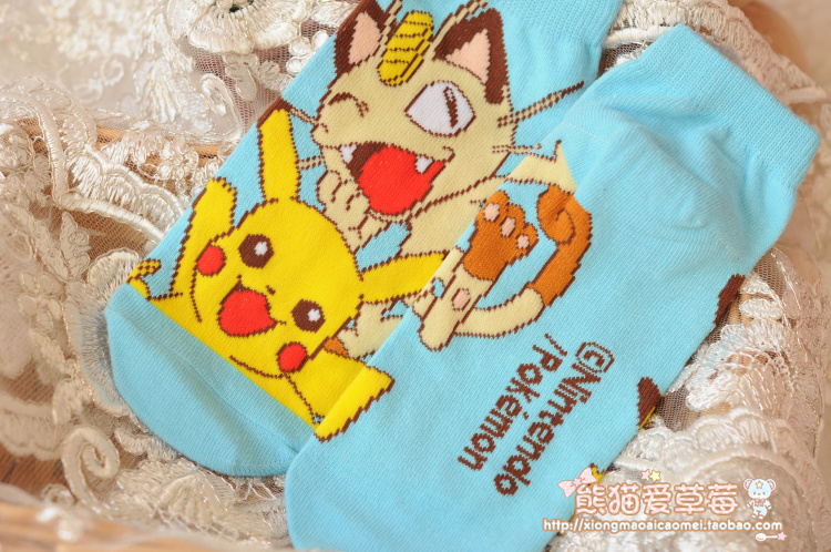 Nhật bản Pokemon Pokemon Pikachu Miao ếch vớ hoạt hình vớ ngắn vớ cotton dễ thương vớ nữ