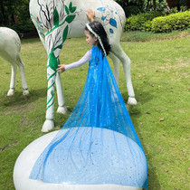 Aisha Princess Cape Blue Thin Long Mesh Girls suspender dress cloak baby birthday dress shawl