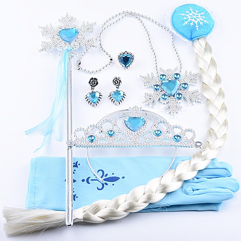Children Crown Ice & Snow Chic Edge Ornaments Fairy Magic Wand Rings Earrings Earrings Gloves Braid Snowflake Necklace Suit