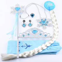 Childrens Crown Frozen Hair Jewelry Fairy Wing Ring Earrings Gloves Braid Snowflake Necklace Set