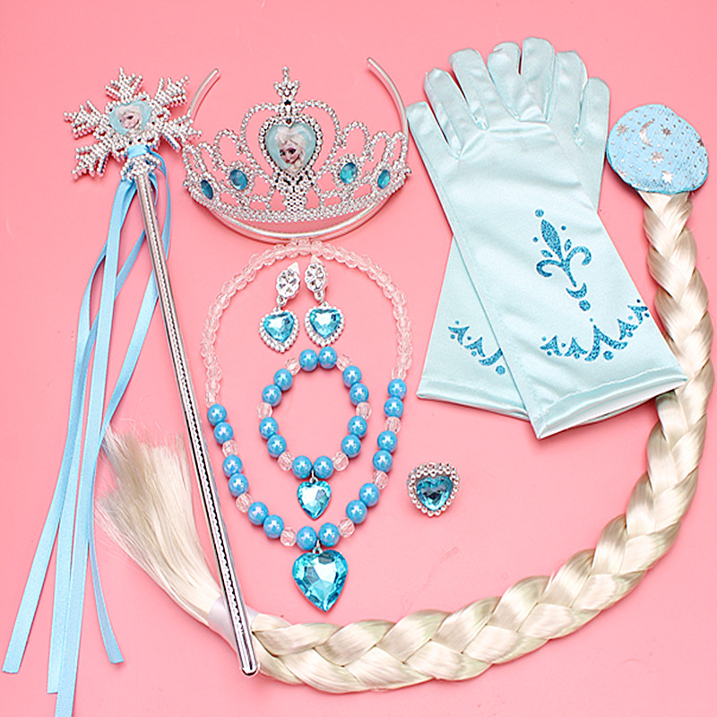 Frozen children's hair accessories set Love yarn princess girls crown magic wand Necklace bracelet Skirt accessories
