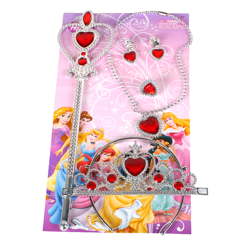 Red plastic Peach heart crown Magic Popsicle Frozen Hair jewelry Girls Ear clip Children's necklace set