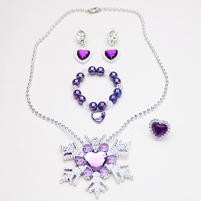 Child Ring Necklace Handmade Earrings Princess Suit Ice Chic Edge Aisha Snowflake Necklace Girl Jewellery