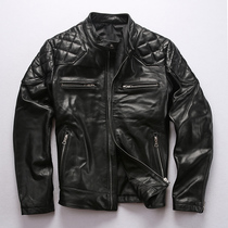 Clearance special leather leather jacket mens head layer cowhide locomotive jacket simple stand collar leather jacket men