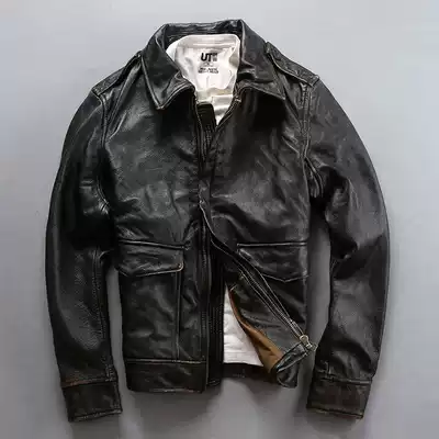 AVFLY leather flight jacket M1 leather jacket men's first layer cowhide stone mill washed old lapel leather leather jacket