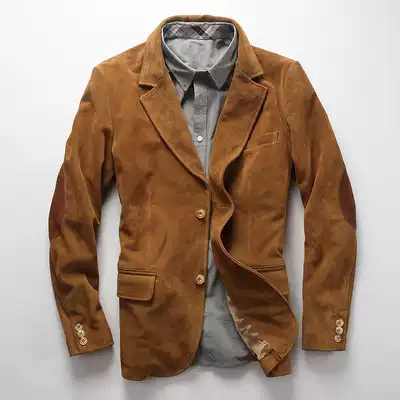 British casual leather suit men's anti-velvet scalper leather men's suit Trendy men's street fur casual suit