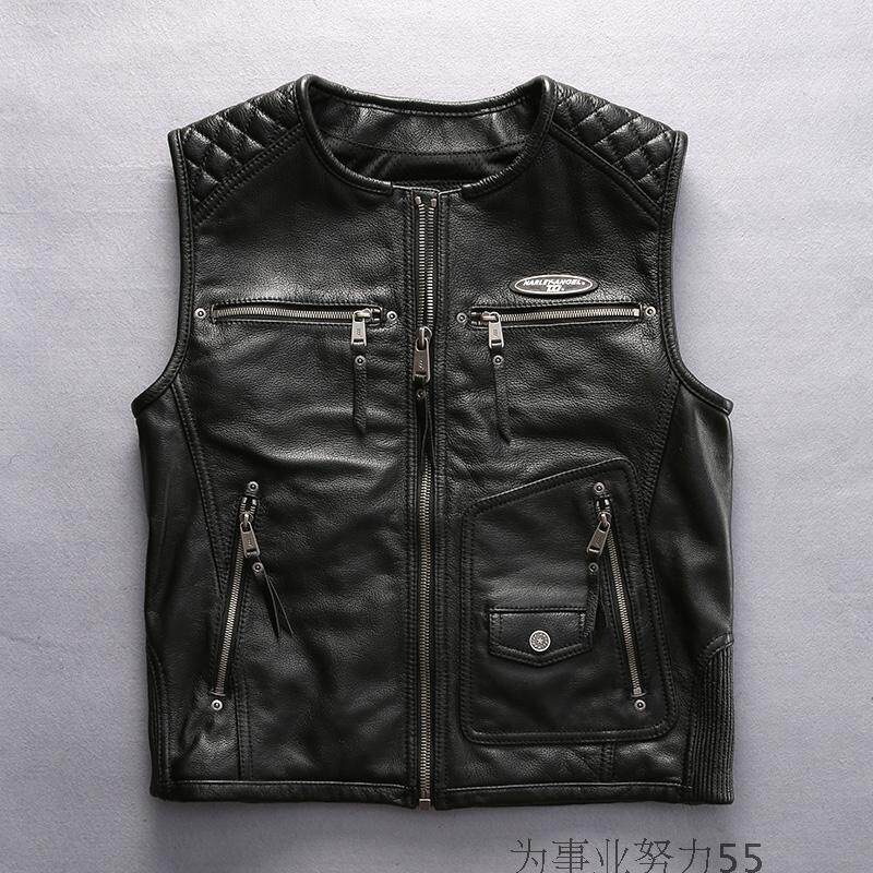 Haremen's leather waistcoat Leather Waistcoat Multi-Pocket Thickened Bull Leather Locomotive Suit Waistcoat Leather Vest