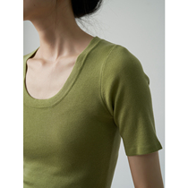 SS STUDIO mulberry silk U collar spring summer repair with slim short sleeve ice cold-knitted sweatshirt with thin blouses female summer