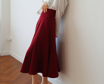 SS STUDIO multi-piece cut high waist vintage vintage wine red satin skirt A- line dress womens long early autumn