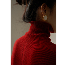SS STUDIO Seamless Integrated 100 Sheep Sweatshirt Early Autumn Fold Wearing Red High Collar Sweater With Underknitted Sweatshirt Woman