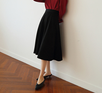 SS STUDIO early autumn vintage Hepburn black skirt women high waist over the knee big pendulum hanging A- line dress umbrella skirt