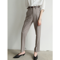 SS STUDIO linen feel mid-line suit pants women Summer thin commuter high waist slim small feet nine casual pants