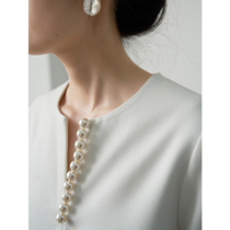 SS STUDIO DESIGN FEEL WHITE COMMUTE 70% SLEEVE V Pearl Shirt Woman small crowd Early Spring Dont make a blouse