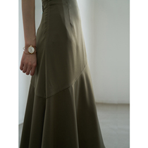 Ss Studio card with its green satin half-body dress with high waist over knee a long skirt woman design feeling spring and summer