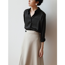 SS SRUDIO shirt womens design sense niche commuter career black satin long sleeve shirt outside wear spring