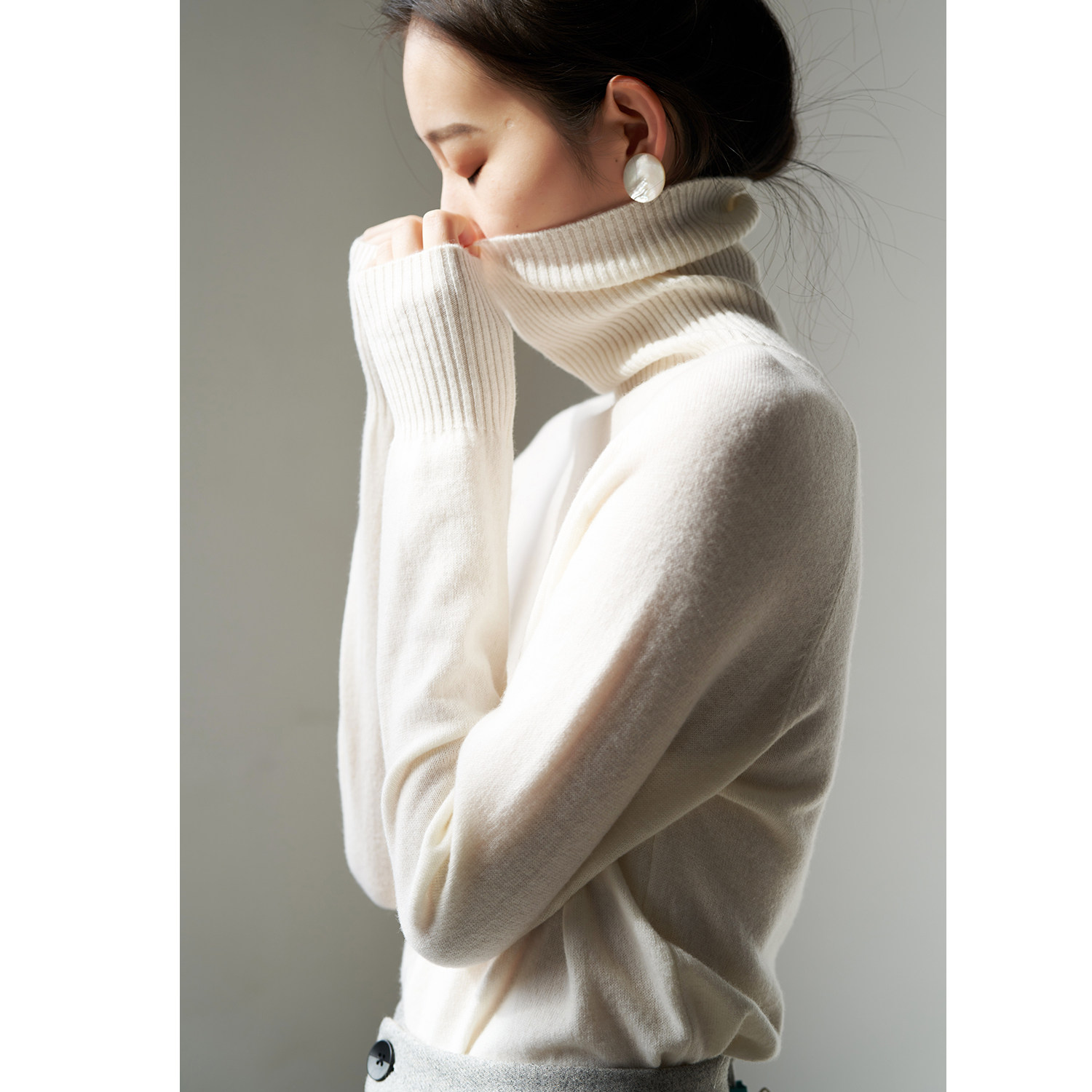 SS STUDIO Tri-color Tsuen Goat Sweater High Collar Hitch Bottom Stitch Cardiovert Women Sweaters Autumn Winter Foreign blouses