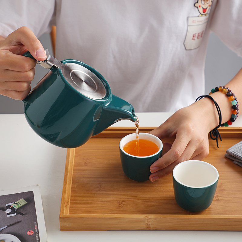 Nordic Large-Capacity Ceramic Teapot Single Pot for Home Use, Tea Brewing Pot with Tea-Water Separation, Kung Fu Tea Set
