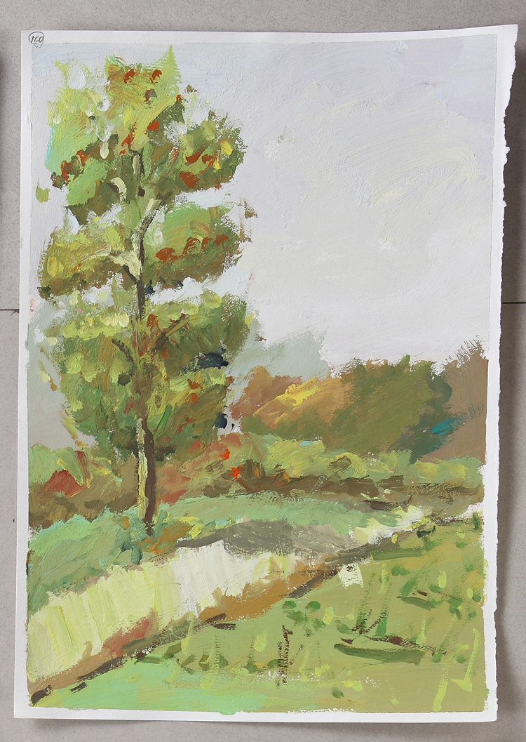 Hand-painted gouache landscape painting Anhui Hongcun Pingshan landscape painting 8 Open K Jiangnan Wuyuan Li Keng landscape color sketching