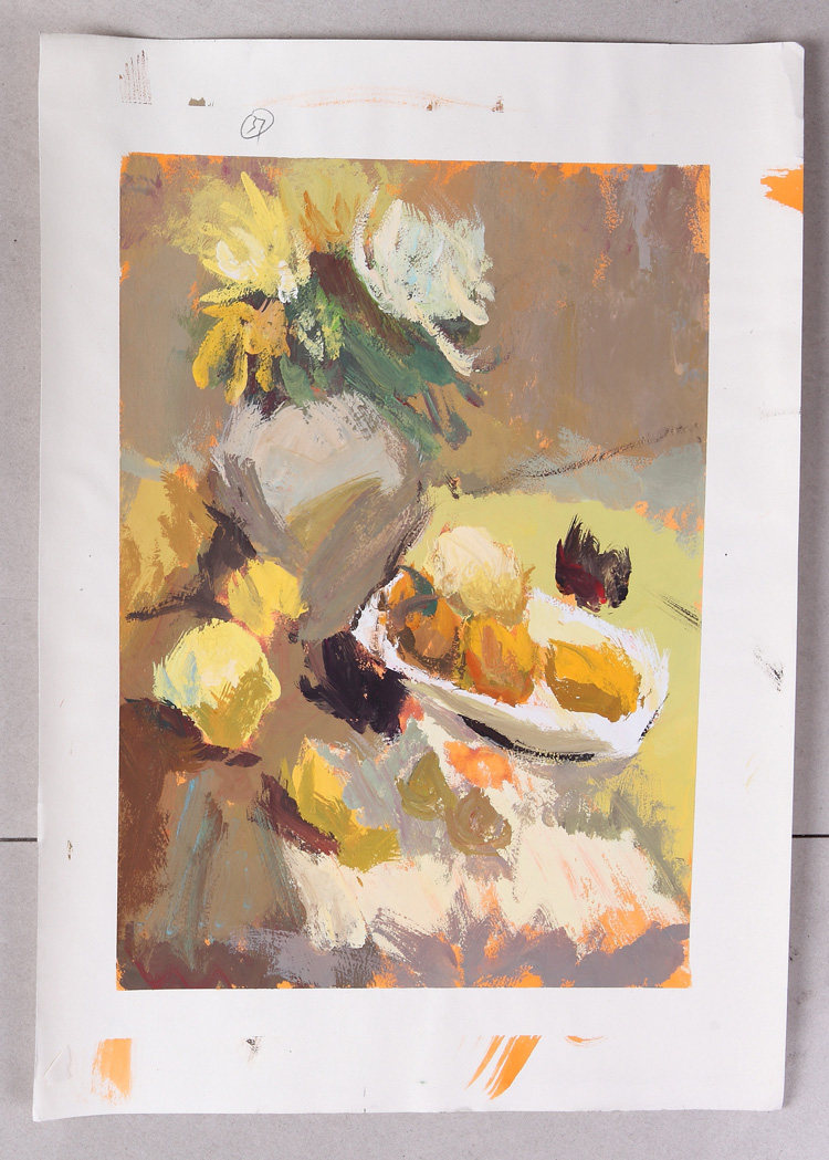 Bar hanging painting Customized water powder still life painting Decoration painting Original powder works 4 boiling powder still life fruit