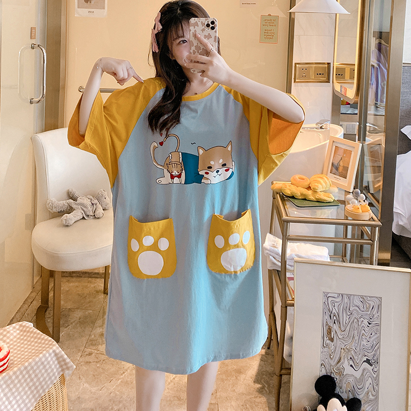 Plus-Size Women's Nightgown for Summer 2026, New Style, Pure Cotton, Loose Fit, Large Size, Extra Large, Can Be Worn Outside
