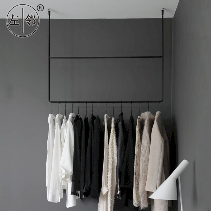 Hanging hanger bedroom multi-functional top mounted wrought iron Nordic modern simple living room black creative space saving hanging bag rack