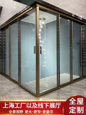 Small apartment Nordic American simple thin frame aluminum alloy kitchen study glass partition hanging trip push pull diagonal door