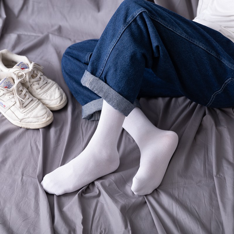 Solid color socks Male tube ins simple white stockings pure black tube boys trend Korean version of wild summer thin