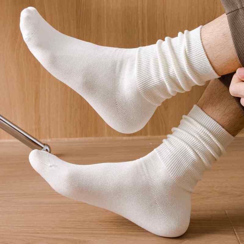 Men's Summer Mid-Calf Socks, Japanese Style, Trendy Loose Black Cotton Long Socks, Breathable Mid-Waist Gray Stacked Socks