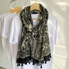 New soft voile cotton and linen feel scarf black blue and white porcelain tassel travel sun protection shawl silk scarf for women