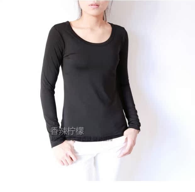 Mùa thu và mùa đông size lớn Áo thun nữ dài tay Áo mỏng mỏng màu rắn đáy áo cổ tròn áo ngắn Áo thun mùa thu quần áo thủy triều áo phông nữ dài tay