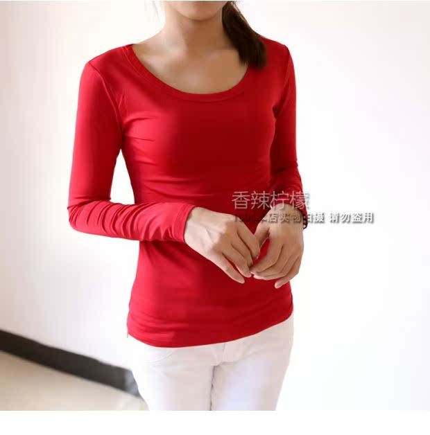 Mùa thu và mùa đông size lớn Áo thun nữ dài tay Áo mỏng mỏng màu rắn đáy áo cổ tròn áo ngắn Áo thun mùa thu quần áo thủy triều áo phông nữ dài tay