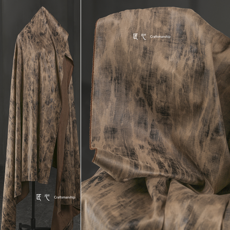 Ink-Stained Brown Suede Leather Tie-Dye Splash-Ink Recycled Trench Coat Dress Clothing Designer Fabric Ink-Stained Brown Suede Leather Tie-Dye Splash-Ink Recycled Trench Coat Dress Clothing Designer Fabric