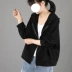 Concubine Dais cotton giản dị áo khoác thể thao cho phụ nữ mùa xuân và mùa thu năm 2020 áo len ngắn có mũ trùm đầu đơn giản rộng rãi - Áo khoác ngắn Áo khoác ngắn