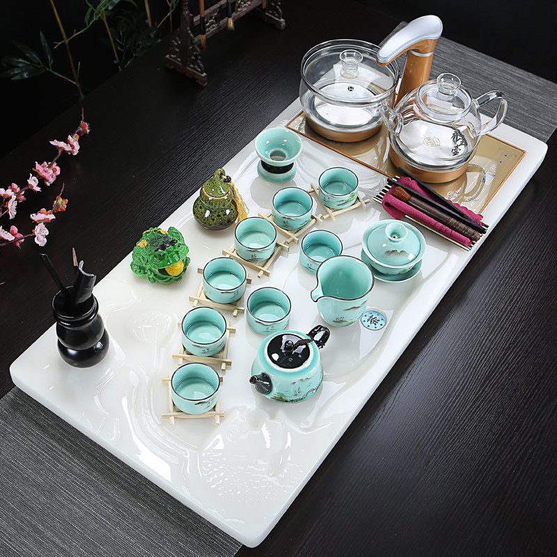 Jade European-style tea tray set induction cooker integrated household tea set set simple modern automatic tea ceremony
