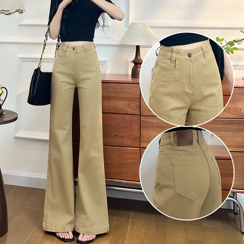 Khaki Flared Jeans for Women, New Autumn and Winter High-Waisted Slimming Pure Desire Style Loose Floor-Length Flared Pants