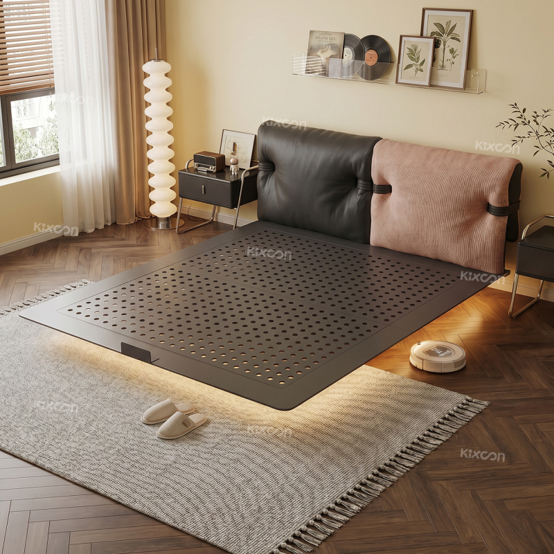 Kixoon Carbon Steel Floating Bed with Leather and Fabric Dual-Use Headboard, Eco-Friendly, Fully Enclosed, Small Apartment Master Bedroom Double Bed Kixoon Carbon Steel Floating Bed with Leather and Fabric Dual-Use Headboard, Eco-Friendly, Fully Enclosed, Small Apartment Master Bedroom Double Bed
