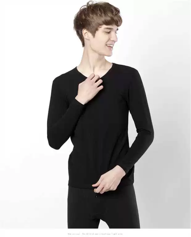 Red Ni đồ lót nam phù hợp với tuổi trẻ cotton ấm Lycra căng cotton Slim v-cổ mùa thu quần áo Qiuku cơ bản mỏng ấm - Phù hợp với nóng lên